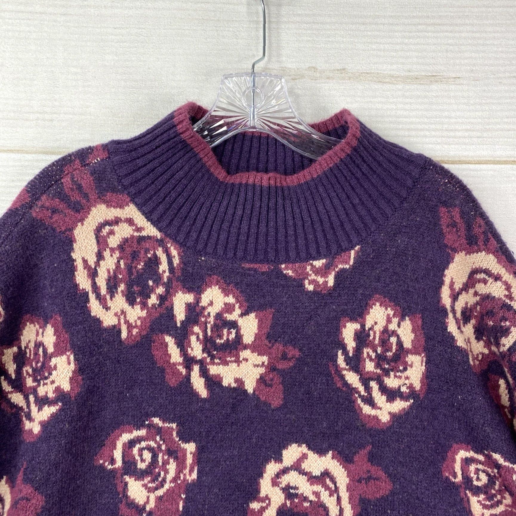 Vintage Joseph A Sweater Womens 3X Purple Floral Mock Neck Pullover Knit Stretchy NWT Size XXL / US 16-18 / IT 52-54 - 3 Thumbnail