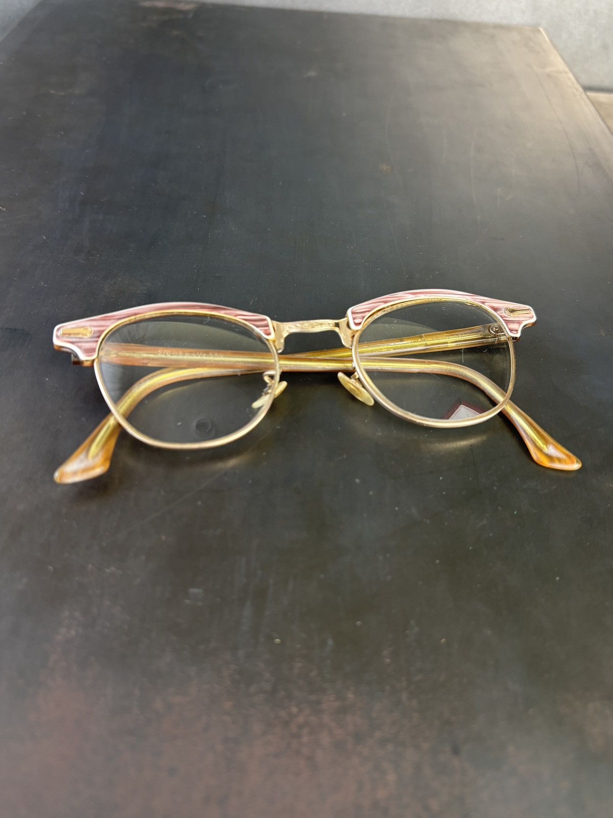 Vintage 1950s Glasses Frame Vintage Eyeglasses Horn Rim GF Gold Fill Size ONE SIZE - 4 Thumbnail