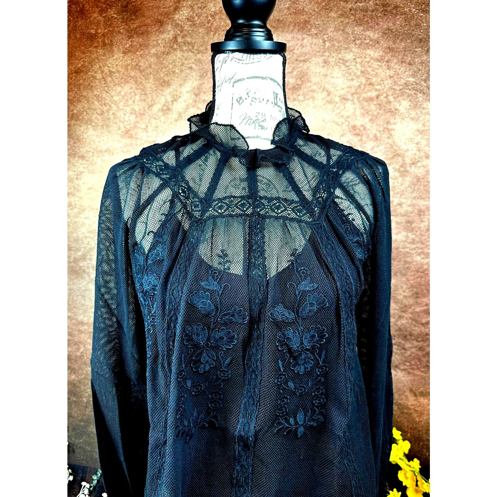 Other St Roche Lace Embroidered Ruffle Neck Flores Top Black 2 Size XS / US 0-2 / IT 36-38 - 3 Thumbnail