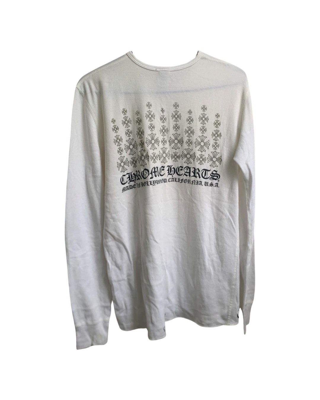 image of Chrome Hearts Plus Cross Thermal Waffle Knit Long Sleeve in White, Men's (Size Large)
