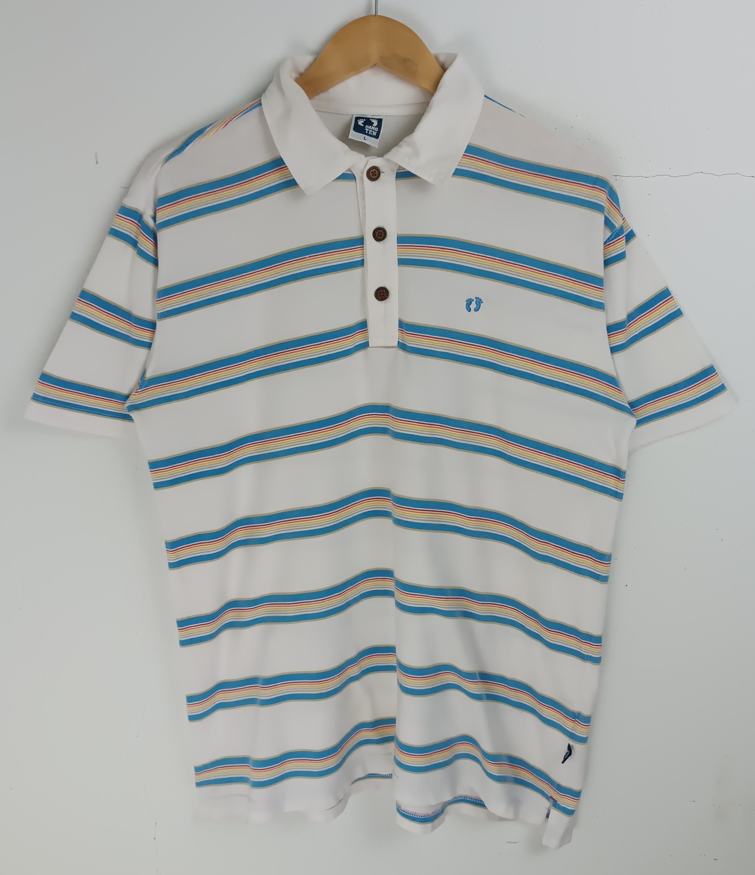 Hang Ten VINTAGE HANG TEN COLLAR TEE WOOD BUTTON HAWAII BEACH Size US L / EU 52-54 / 3 - 3 Thumbnail