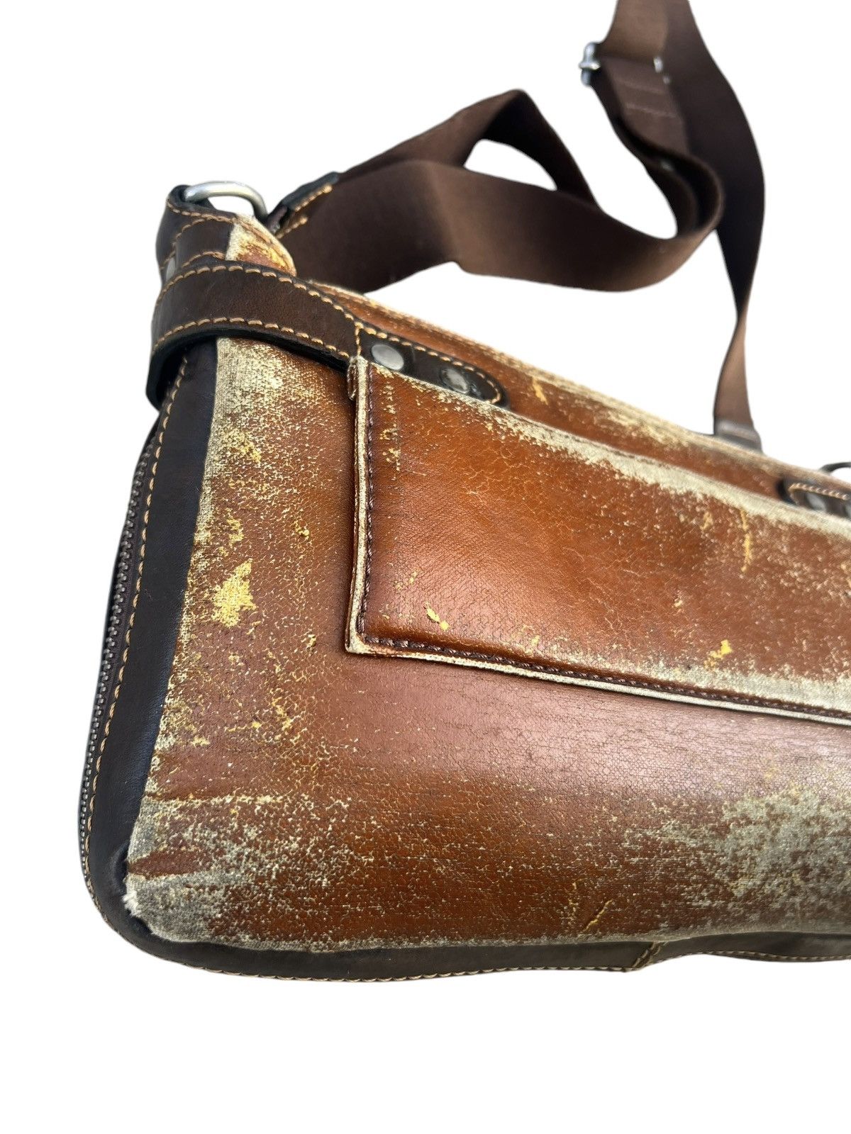 Japanese Brand Lin-ku Japan Distressed Waxed Patina Leather Cargo Bag Sling Size ONE SIZE - 10 Thumbnail