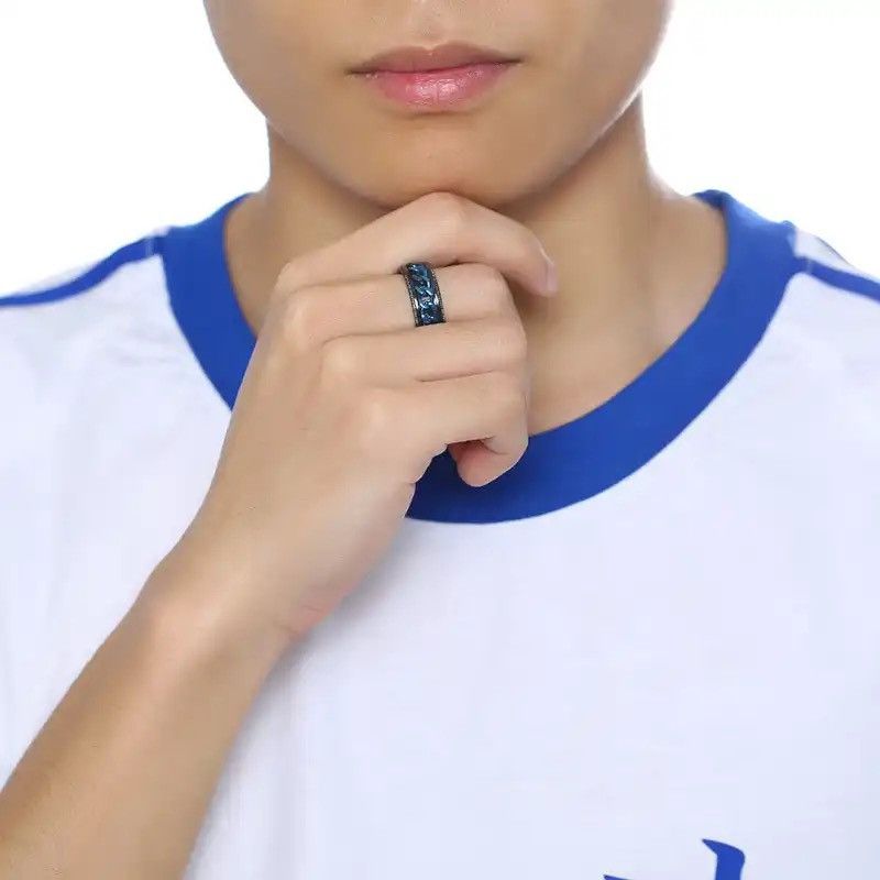 Other Fidget Black Rings with Blue Center Curb Chain Spinner Ring Size ONE SIZE - 3 Thumbnail