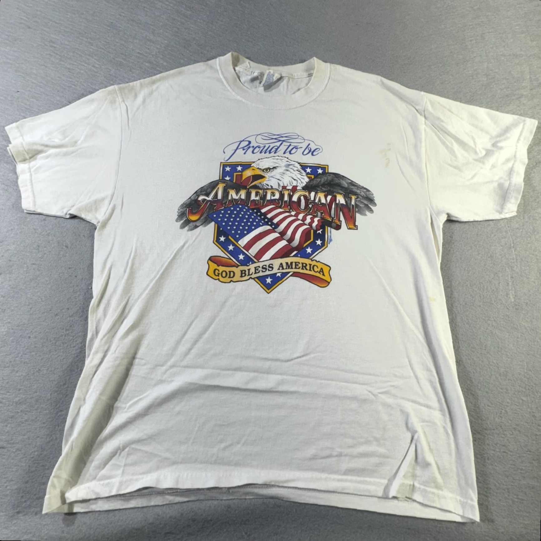 Hanes VINTAGE Proud To Be American Shirt Mens Large White USA Flag Eagle Patriotic 90s Size US L / EU 52-54 / 3 - 2 Thumbnail