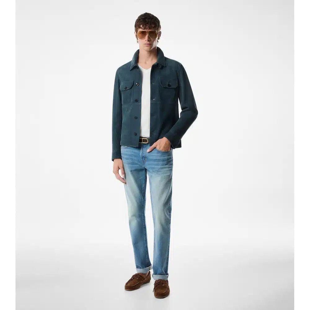 Tom Ford o1loc1c0326 LJS001 Lightweight Suede Jacket in Blue Size US XL / EU 56 / 4 - 2 Thumbnail