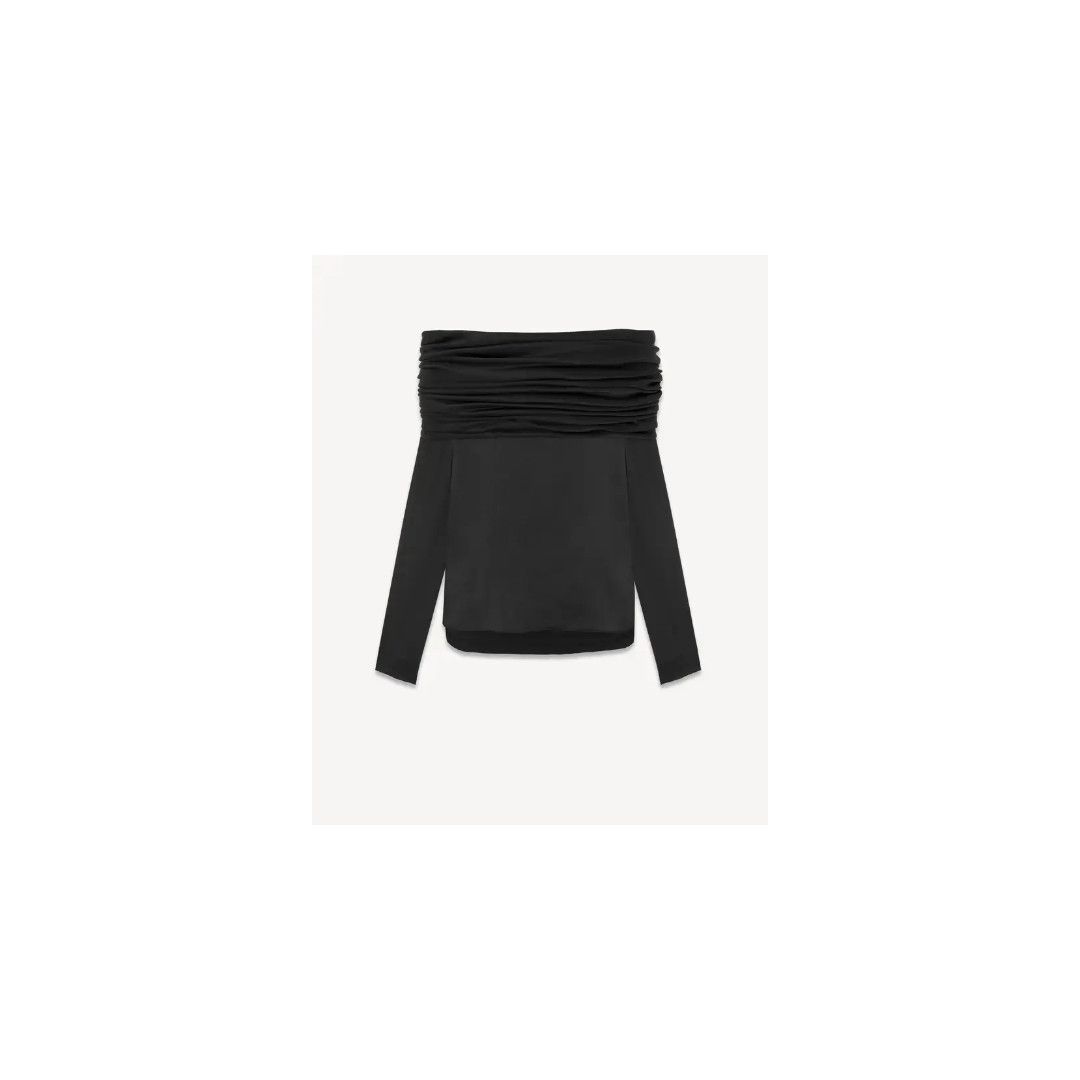 Saint Laurent Paris oc11z1225 780283 Off The Shoulder Blouse in Silk Satin Crepe Size US XS / EU 42 / 0 - 1 Preview