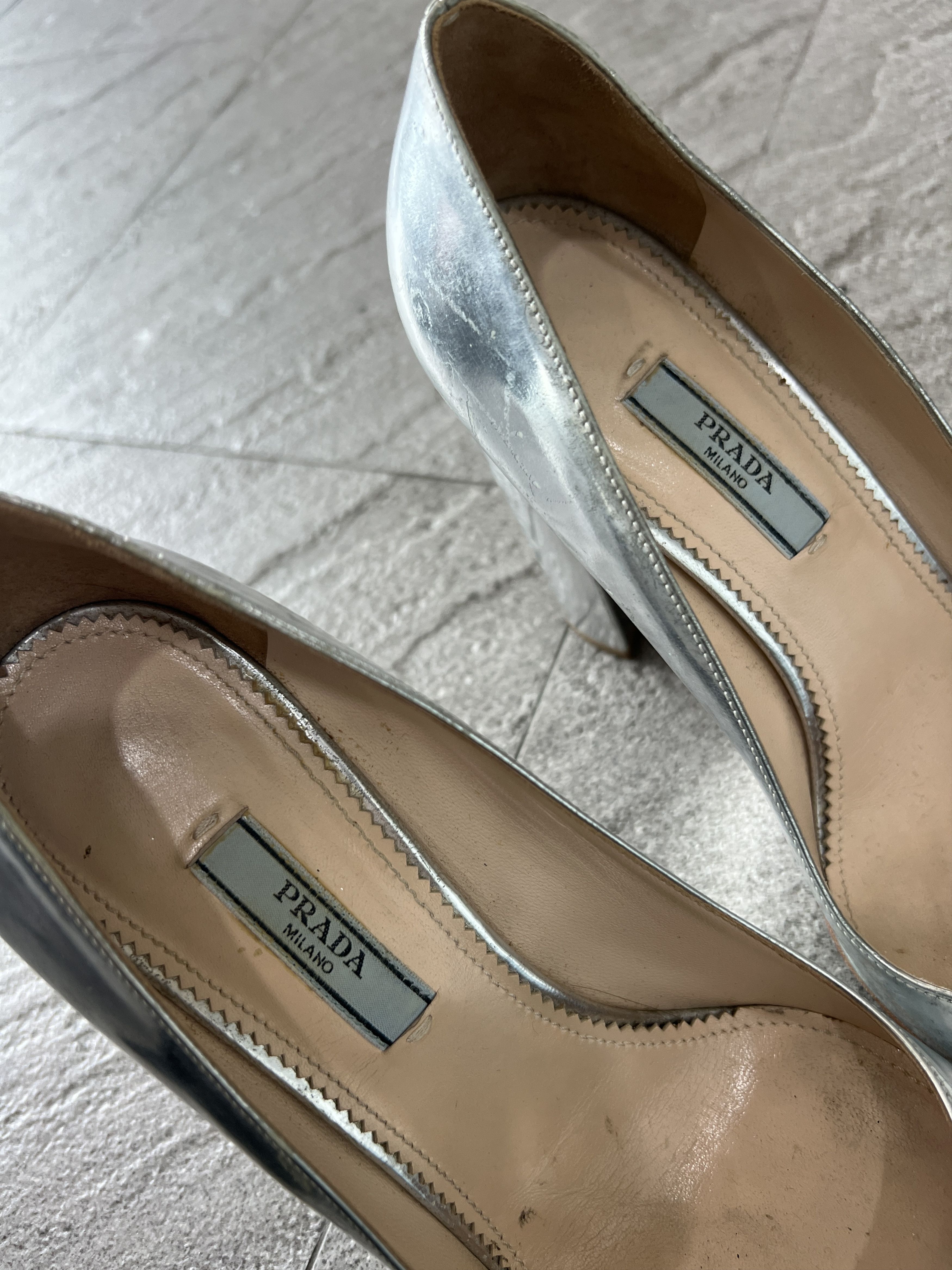 Prada Prada Silver Metallic Block Heel Pumps EU38 Size US 8 / IT 38 - 6 Thumbnail
