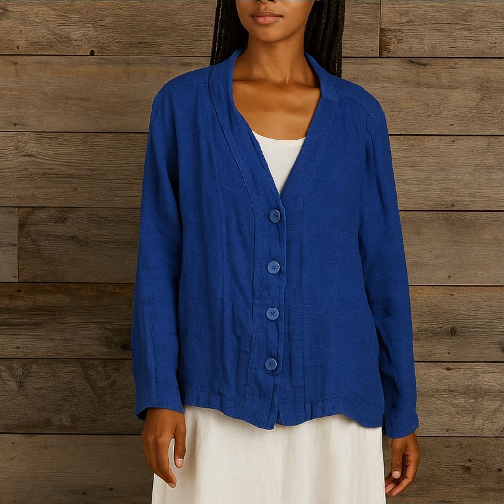 FLAX Flax linen blue button front jacket pockets size 1G (XL) Size XL / US 12-14 / IT 48-50 - 1 Thumbnail