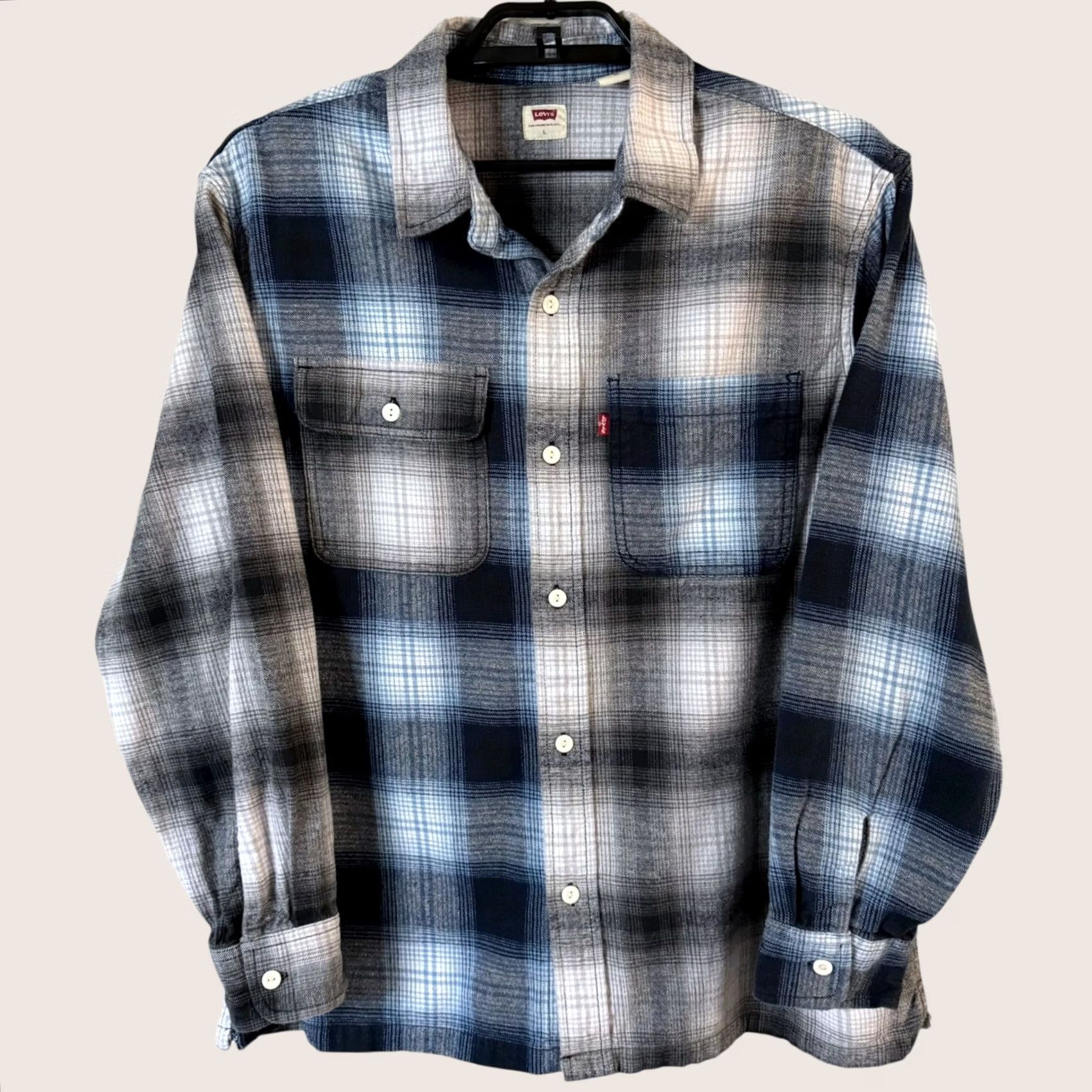 Levi's Levi's Plaid Button-Up L/S Flannel Shirt Multicolor Men's Large 100% Cotton Regular Navy/Blue City Classic Western Pockets Mens Size US L / EU 52-54 / 3 - 1 Thumbnail