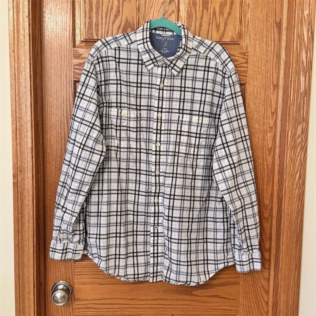 Nautica Nautica Mens Shirt Size L White Plaid Long Sleeve Butt Size US L / EU 52-54 / 3 - 1 Thumbnail