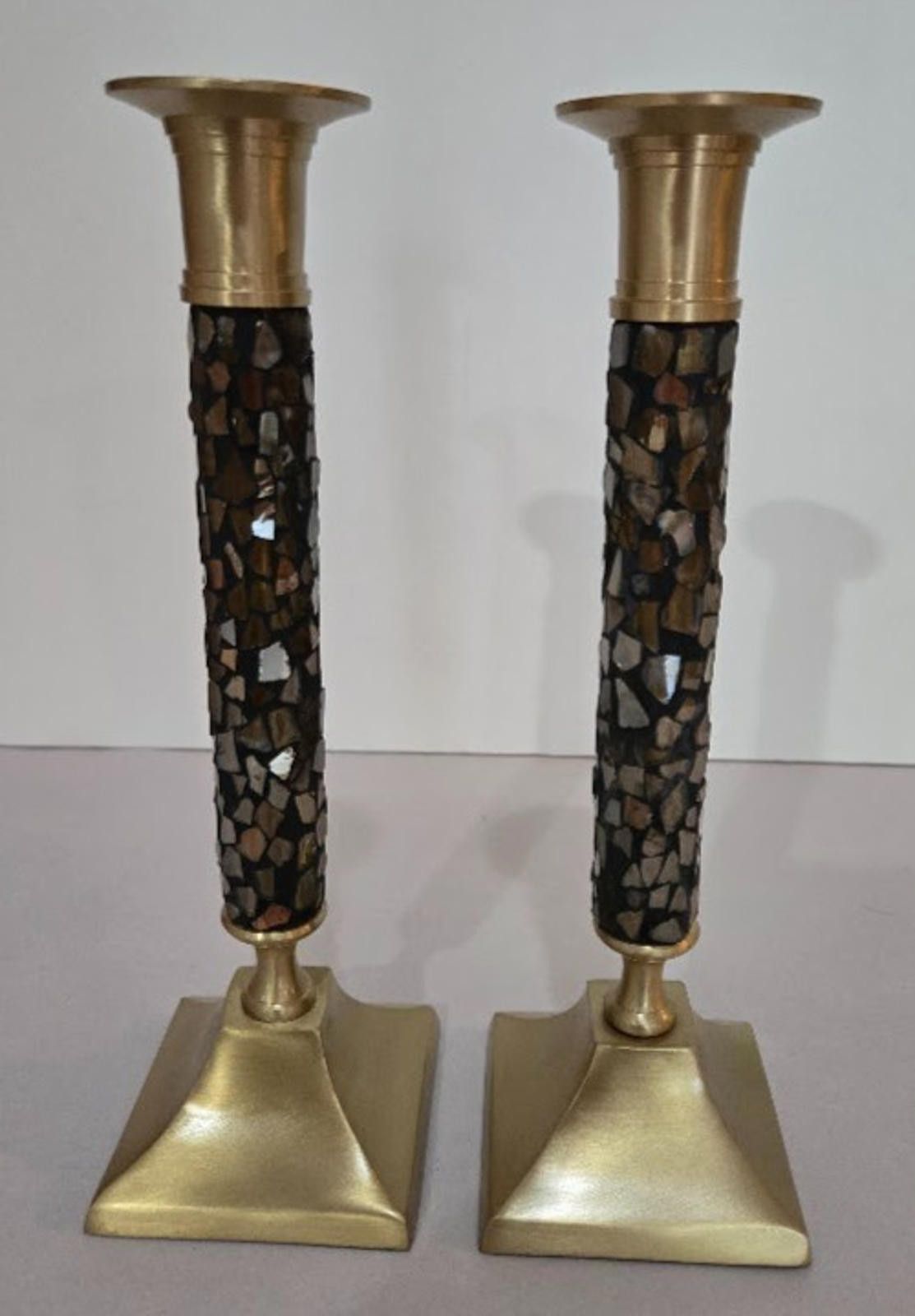 NASCAR Set of 2 Mosaic Glass Amber Candlestick Holders Gold Vintage Size ONE SIZE - 1 Thumbnail