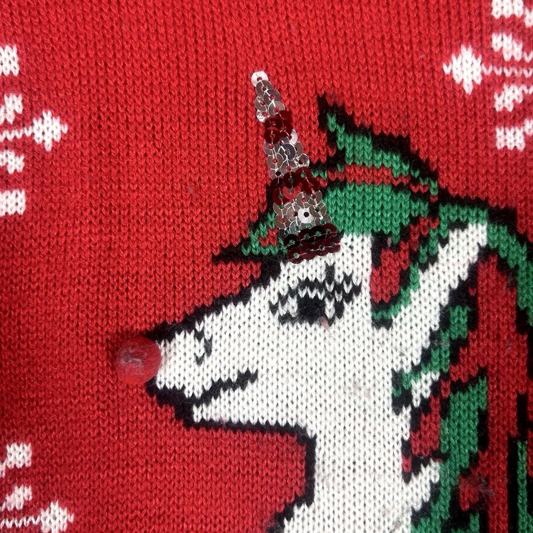 Vintage VINTAGE Ugly Christmas Sweater Unicorn Womens L Red Crew Neck Pullover Holiday L/S Size L / US 10 / IT 46 - 3 Thumbnail