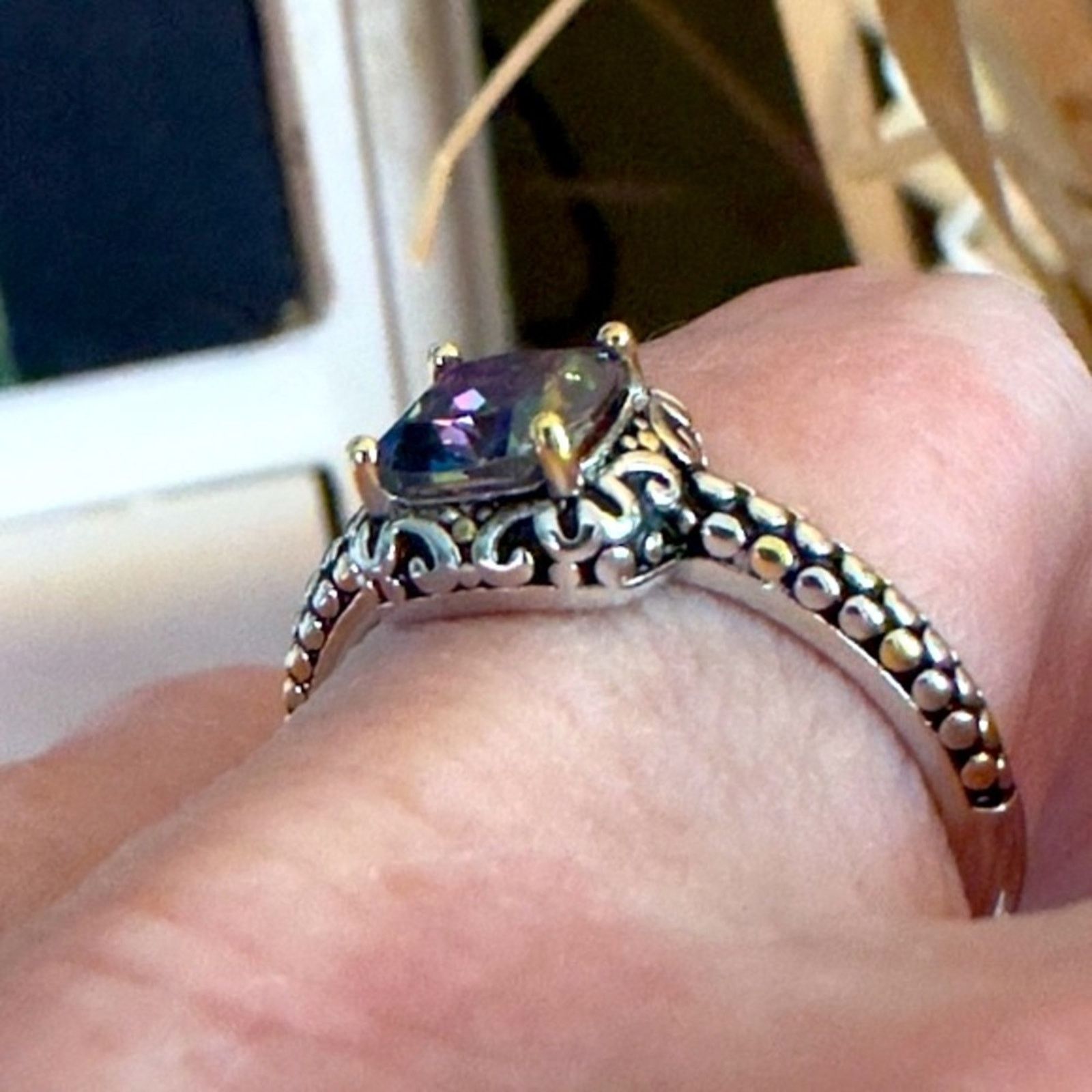 The Unbranded Brand Sterling Silver Celtic Rainbow Topaz Cushion CZ Ring Size ONE SIZE - 5 Thumbnail