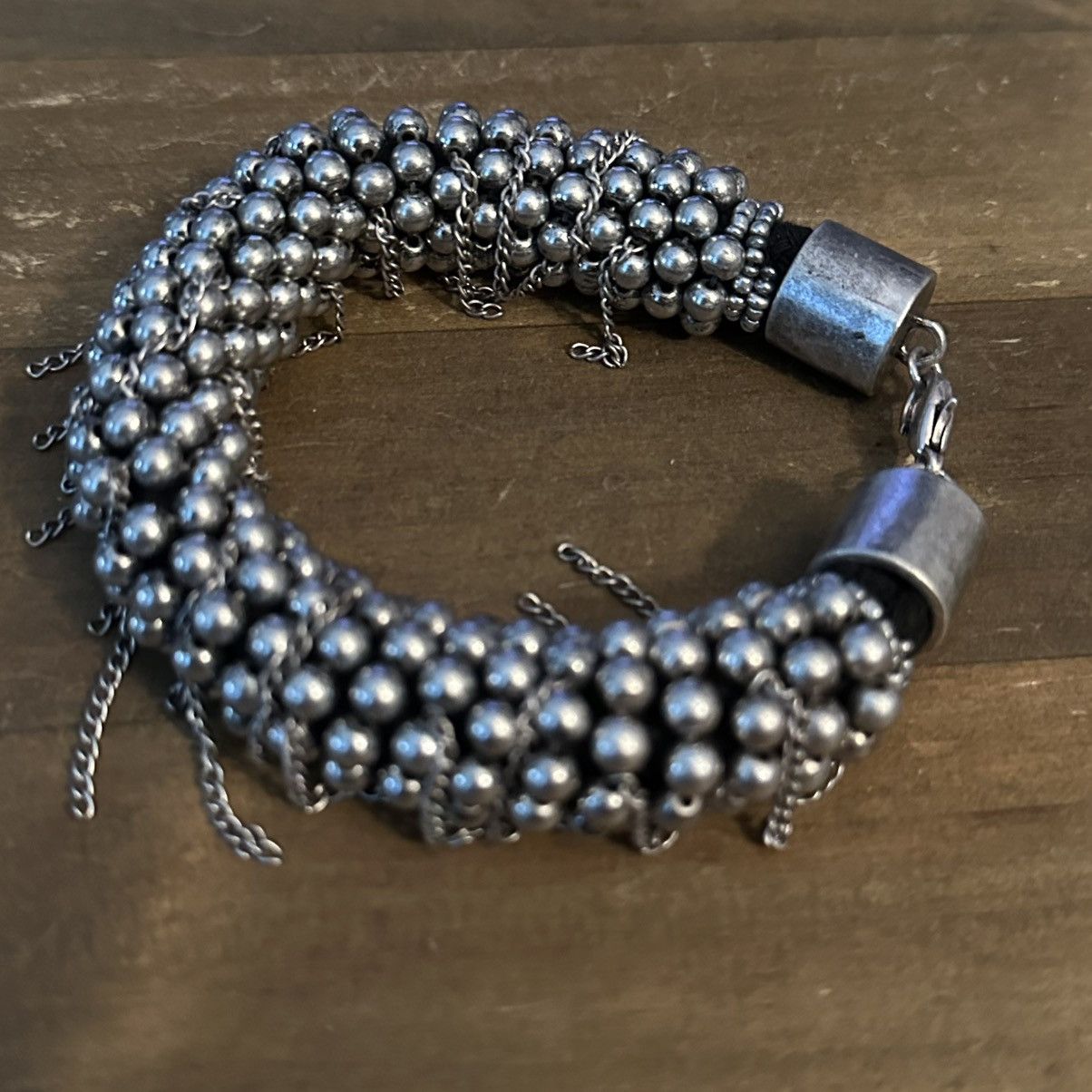 Other Chunky silver tone wrapped bead and chain dangles bracelet Size ONE SIZE - 3 Thumbnail