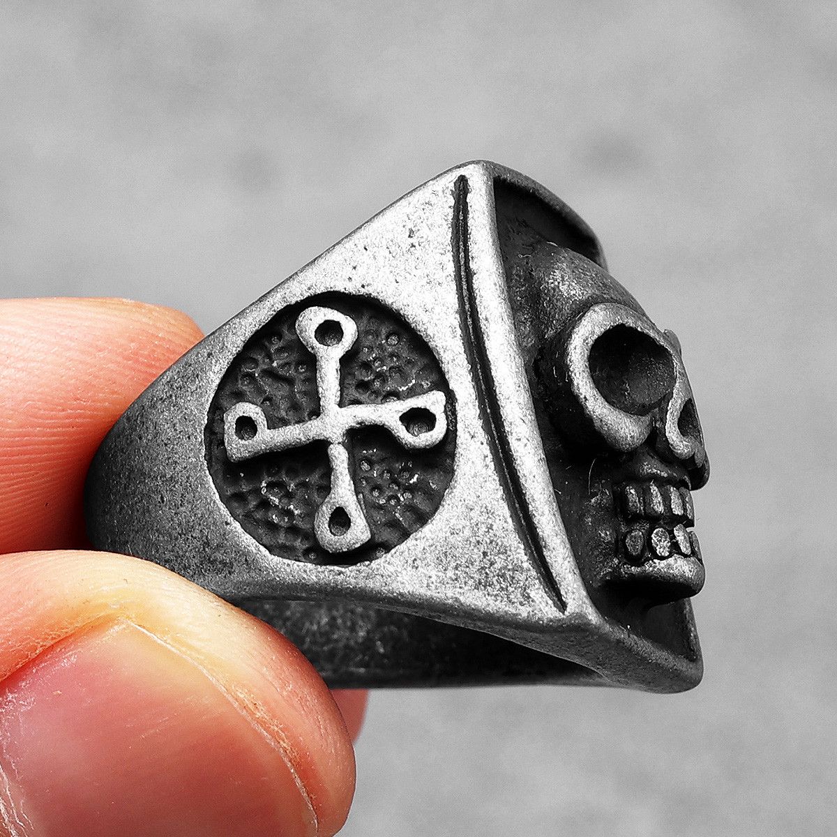 Vintage SIZE 10 Phantom Skull Stainless Steel Gothic Ring Size ONE SIZE - 4 Thumbnail