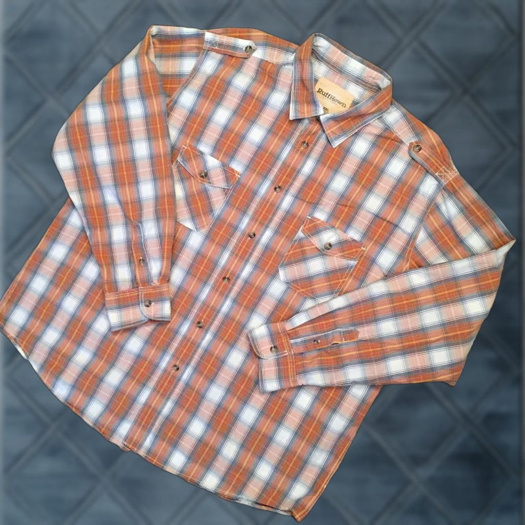 Vintage Ruff Hewn Shirt Mens 2XL Orange Plaid Long Sleeve Button-Up Pockets Size US XXL / EU 58 / 5 - 1 Thumbnail