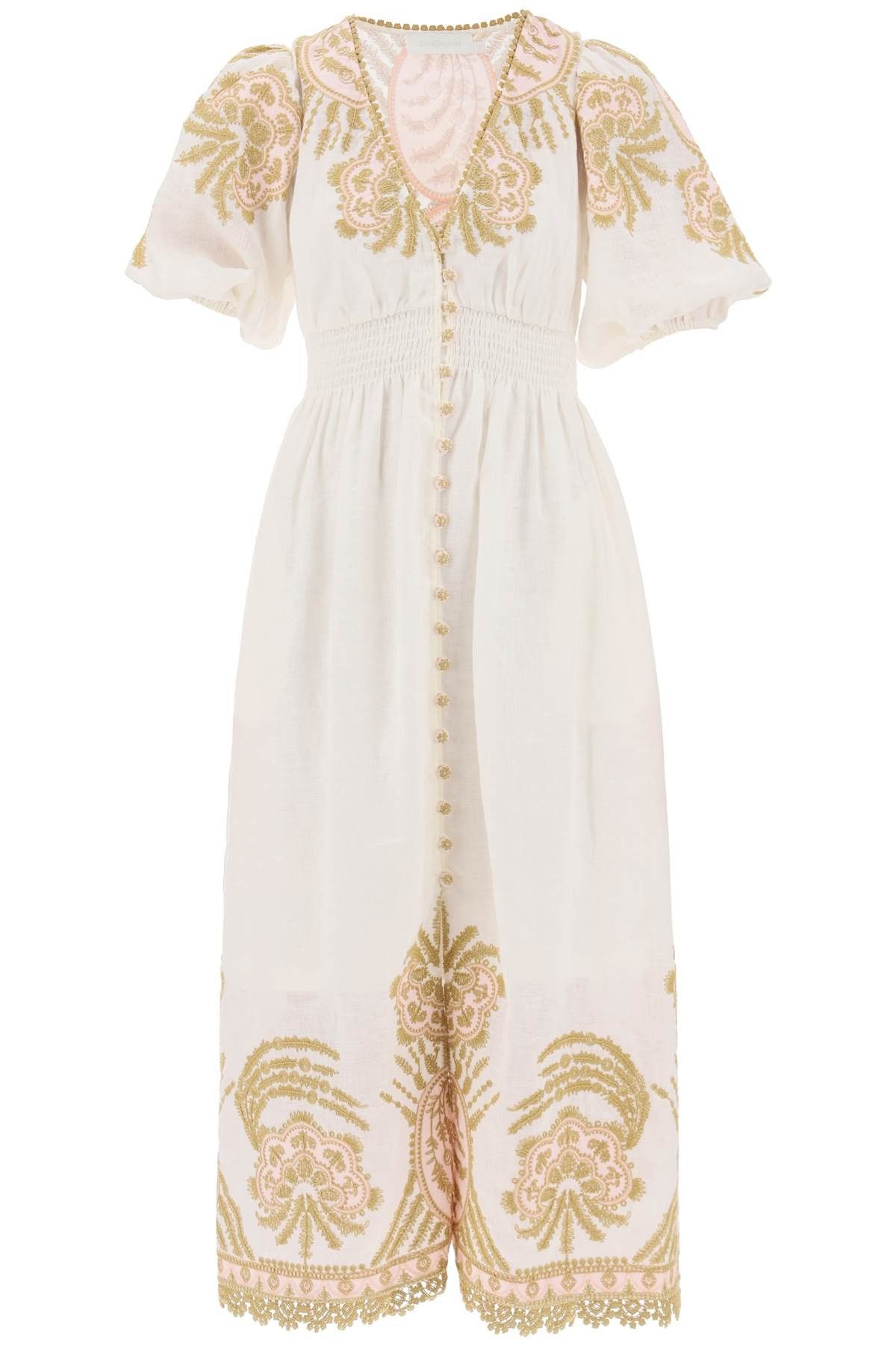 Zimmermann oc11z0525 Waverly Embroidered Linen Midi Dress in Multicolor Size S / US 4 / IT 40 - 1 Thumbnail