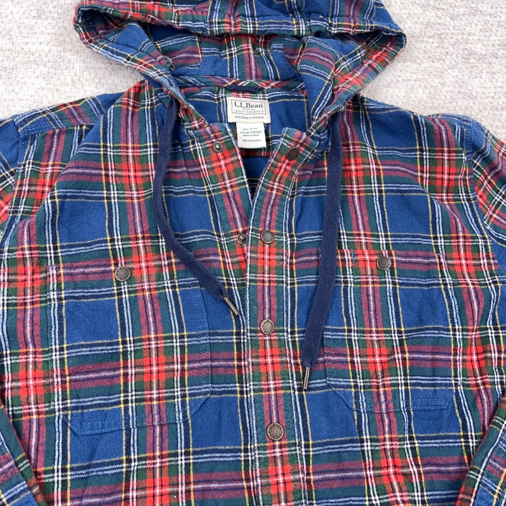 Vintage LL Bean Shacket Men M Blue Red Flannel Shirt Jacket Hooded Snap Unlined Casual Workwear Travel Plaid Jacket Mens Size US M / EU 48-50 / 2 - 7 Thumbnail