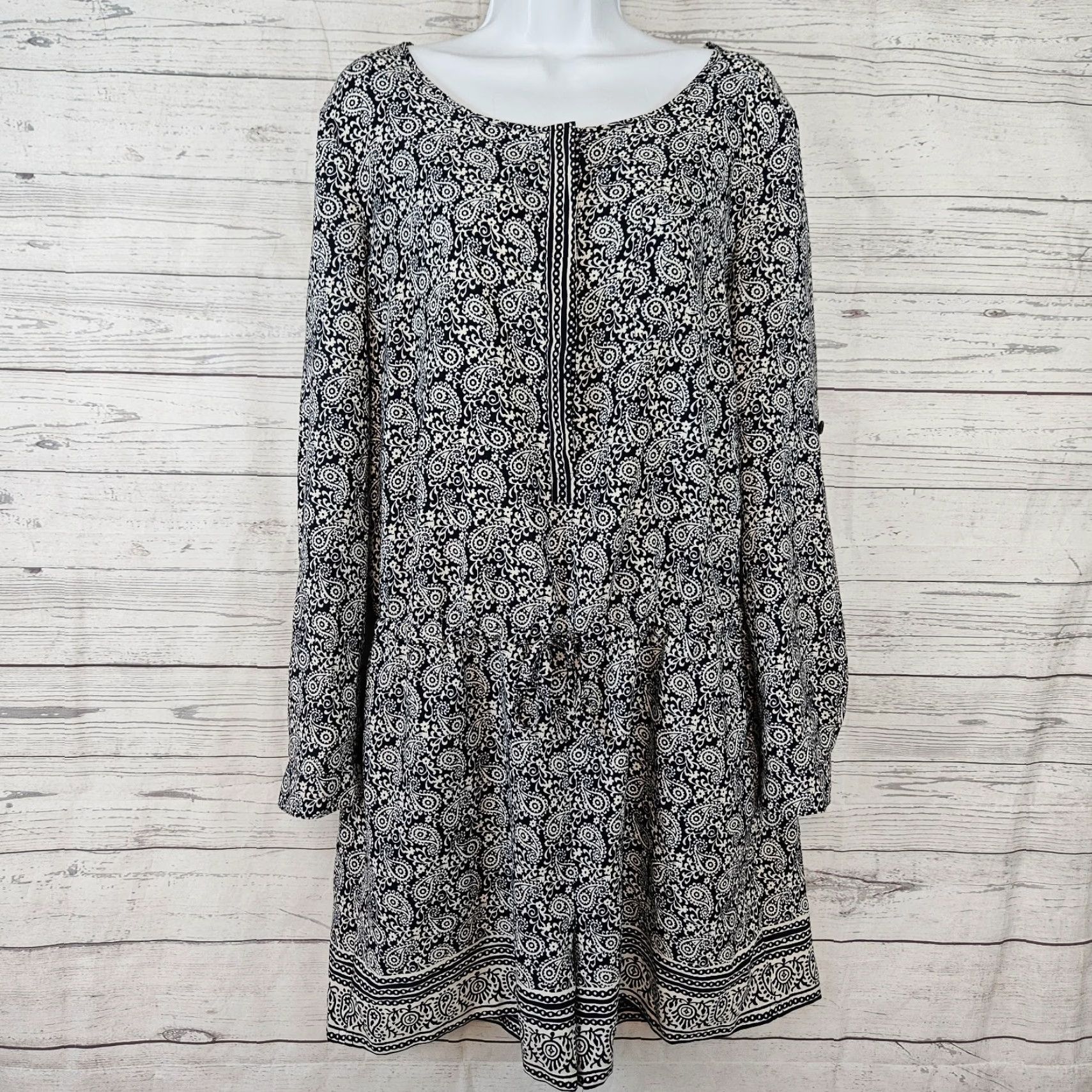 Loft LOFT Ann Taylor Womens Romper Jumpsuit Sz 12 Blue Paisley Long Sleeve Pockets Shirt/One-Piece Size XL / US 12-14 / IT 48-50 - 2 Thumbnail