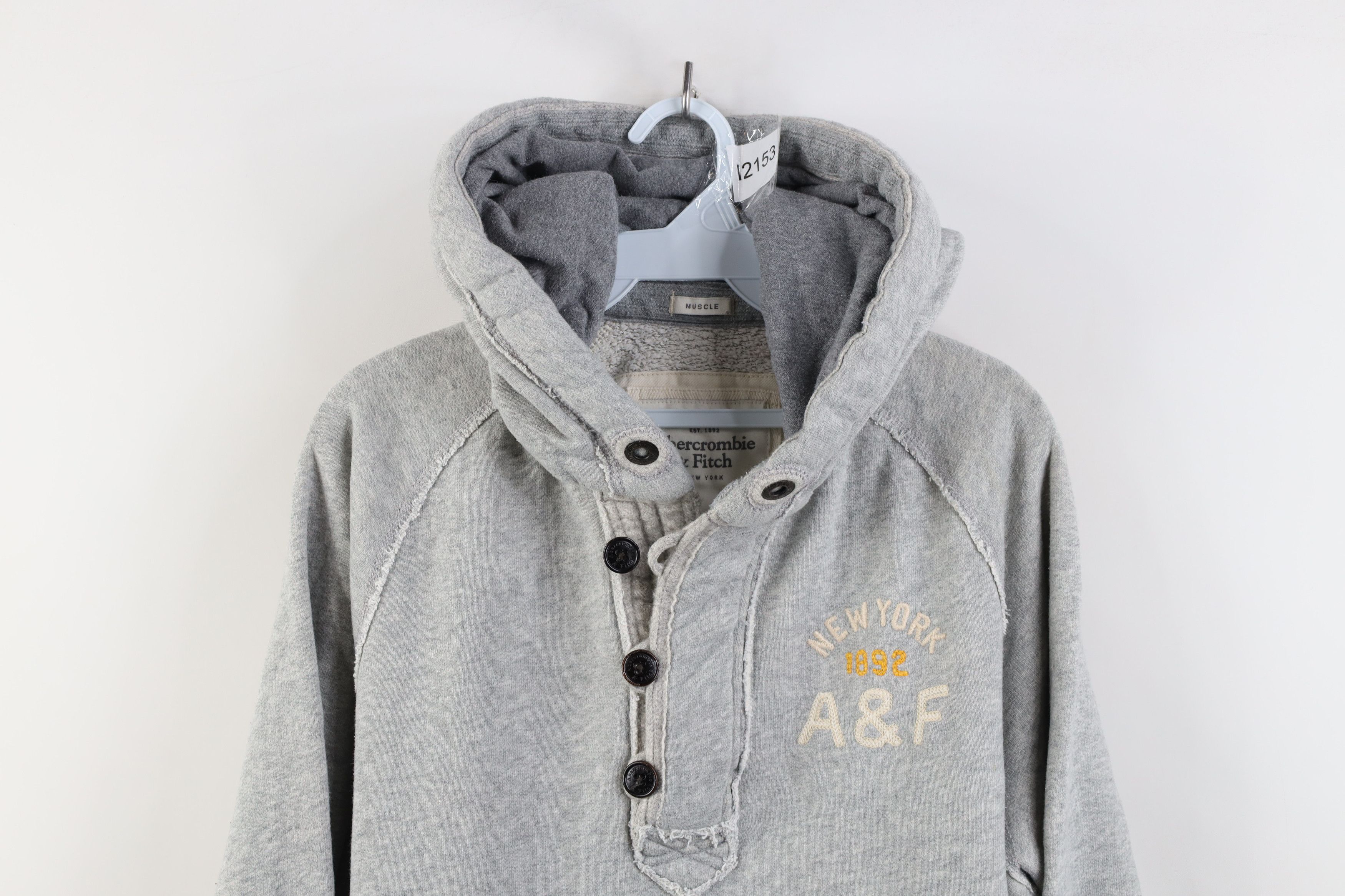 Abercrombie & Fitch Vintage 90s Y2K Abercrombie & Fitch Heavy Henley Hoodie Gray Size US XL / EU 56 / 4 - 2 Thumbnail