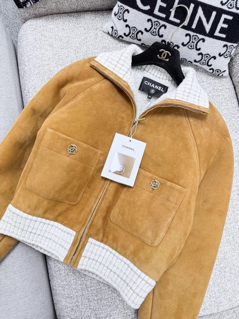 Chanel Chanel Khaki brown suede solid color stand-up collar zippe Size XS / US 0-2 / IT 36-38 - 4 Thumbnail