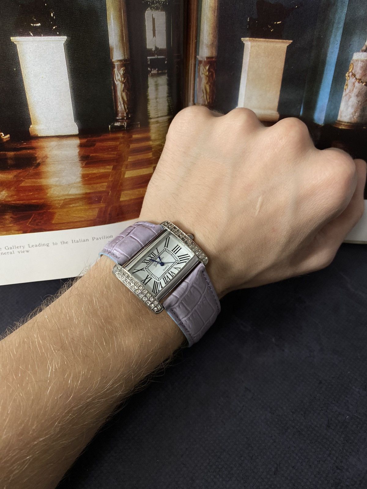 Jewelry Elegant Watch with Crystals and Lilac Strap Size ONE SIZE - 1 Thumbnail