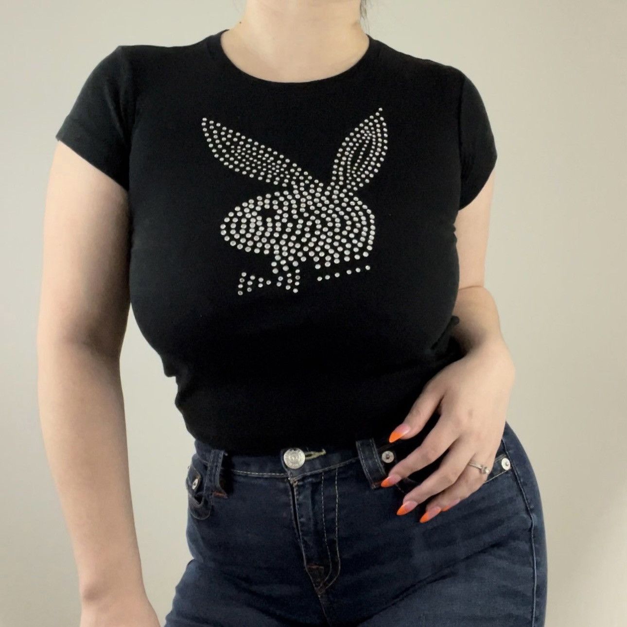Playboy PLAYBOY Rare Vintage Y2K Black Rhinestone Bling Bunny Tee Size S / US 4 / IT 40 - 1 Thumbnail