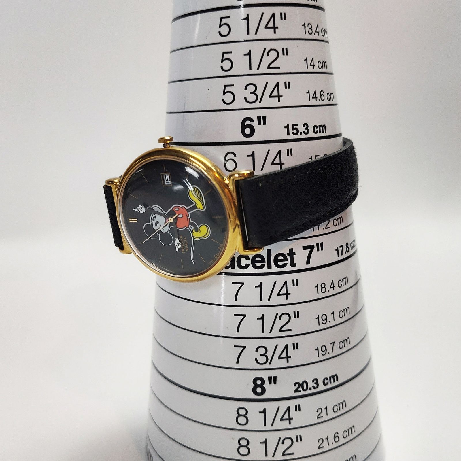 Disney Vintage Mickey Mouse Pulsar Watch Gold Tone Black Dial Date Size ONE SIZE - 7 Thumbnail