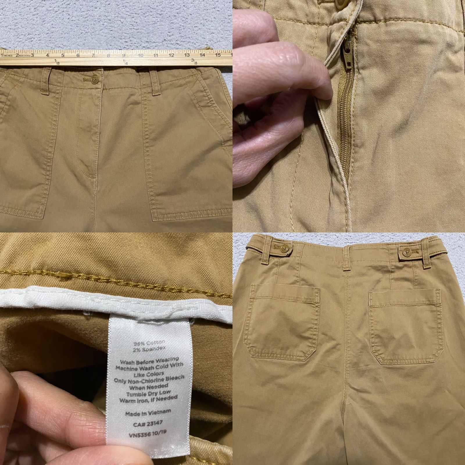 Talbots Talbots Womens 10 Pants Beige Straight Crop High Rise 5-Pocket Design Inseam 25 in Medium Wash Cotton Spandex Button Zip Size 32" / US 10 / IT 46 - 8 Thumbnail