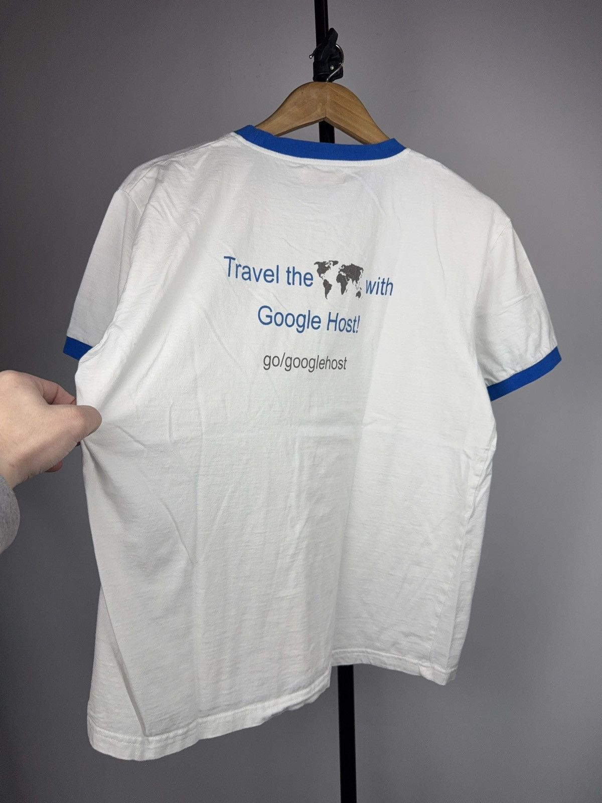 Vintage 00s Retro Google Host Promo Ringer T-Shirt Travel the World Size US S / EU 44-46 / 1 - 10 Thumbnail