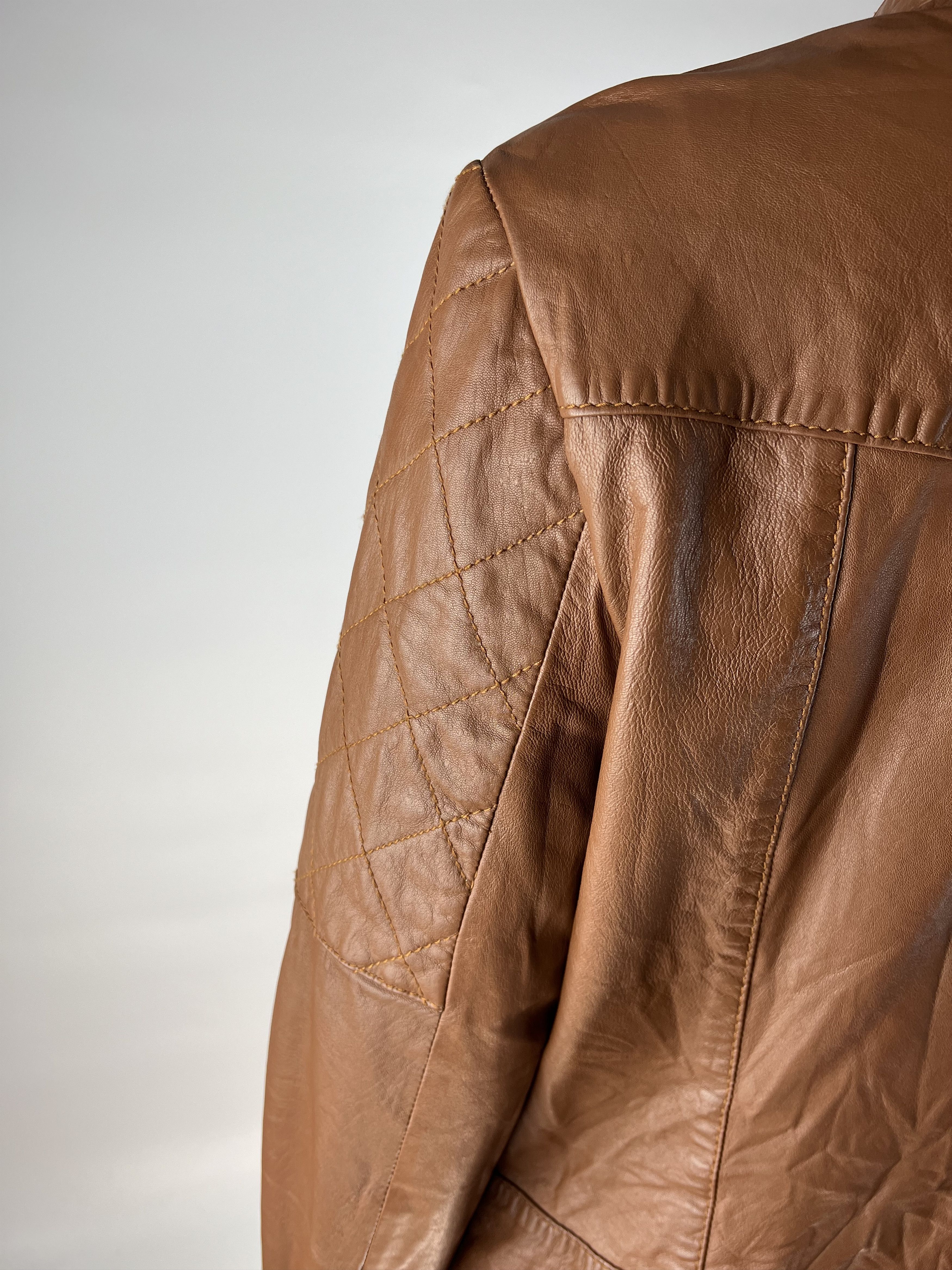 Designer Ibana Women's Brown Leather Biker Jacket Size 46 Size L / US 10 / IT 46 - 4 Thumbnail
