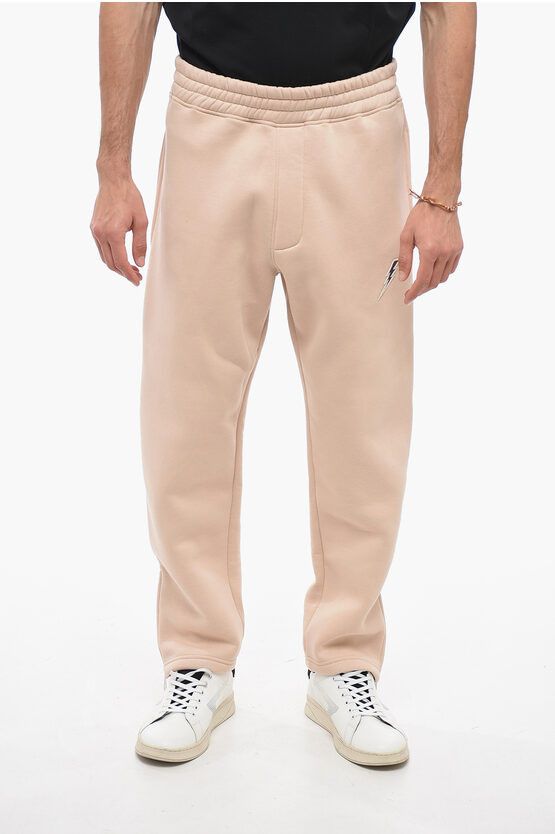 image of Neil Barrett Embroidered Bolt Joggers With Zip At Cuffs in Beige, Men's (Size 31)