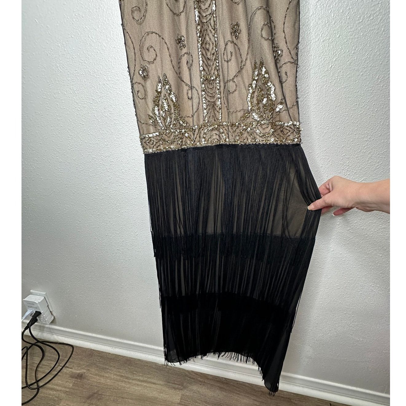 Other NWT Sue Wong Beaded Gold Top Black Fringe Bottom Dress 8 Size M / US 6-8 / IT 42-44 - 4 Thumbnail