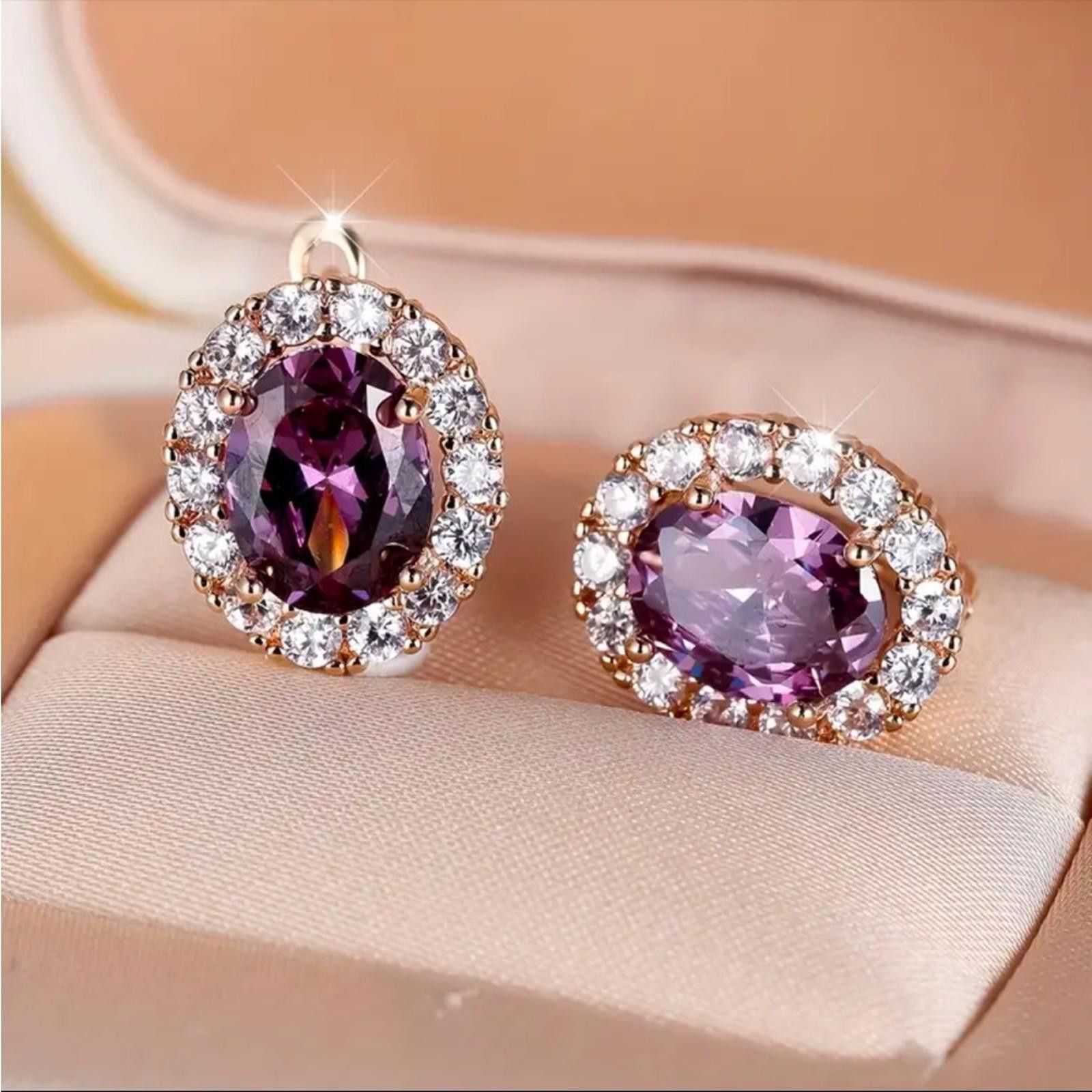 Designer Purple Amethyst and Zircon Diamond Stud Earrings Synthetic Size ONE SIZE - 1 Thumbnail