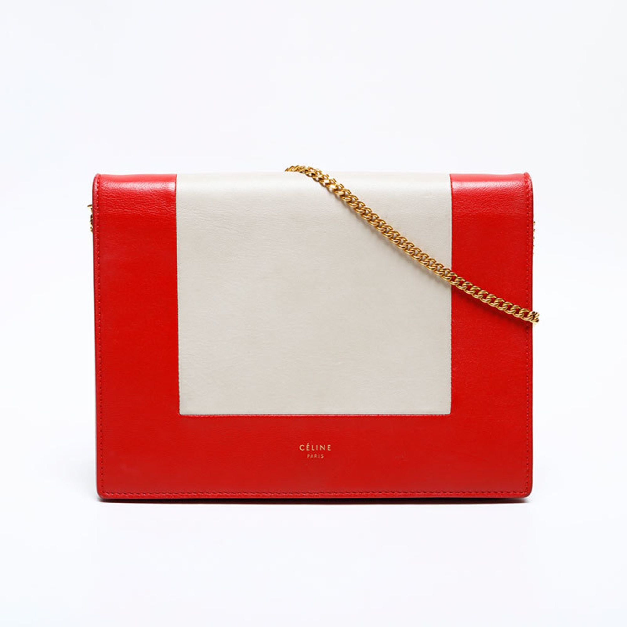 Celine Celine Leather Frame Chain Shoulder Bag, Red and Beige, WS22157 Size ONE SIZE - 1 Thumbnail