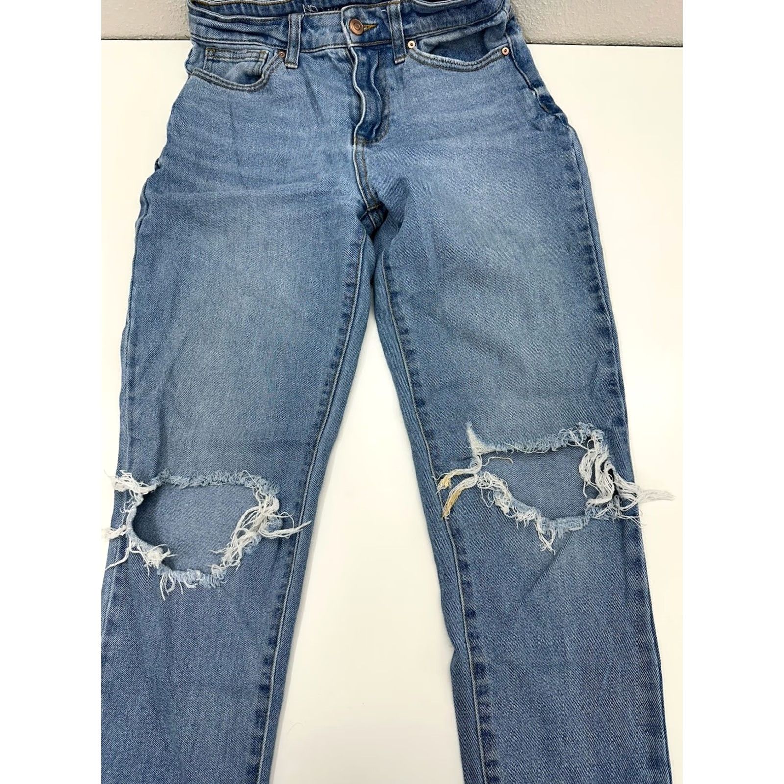 Vintage NO Boundaries NOBO Womens Juniors Jeans Size 3 Distressed Denim Jeans Pants Blue Regular Rise Mid 26.5in Inseam 25in Waist Womens Size 26" / US 2 / IT 38 - 2 Thumbnail