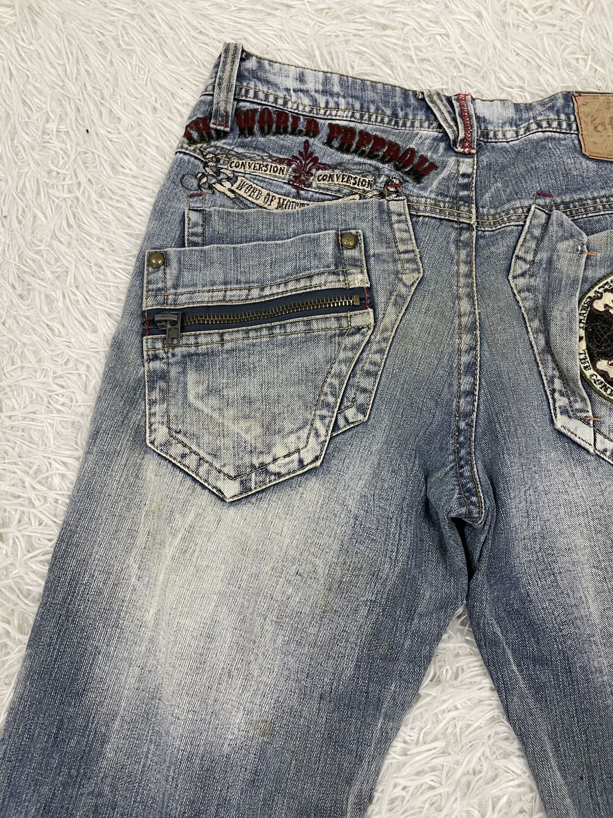 Japanese Brand Skull The World of Freedom Flare Jeans Pant Size US 33 - 12 Thumbnail