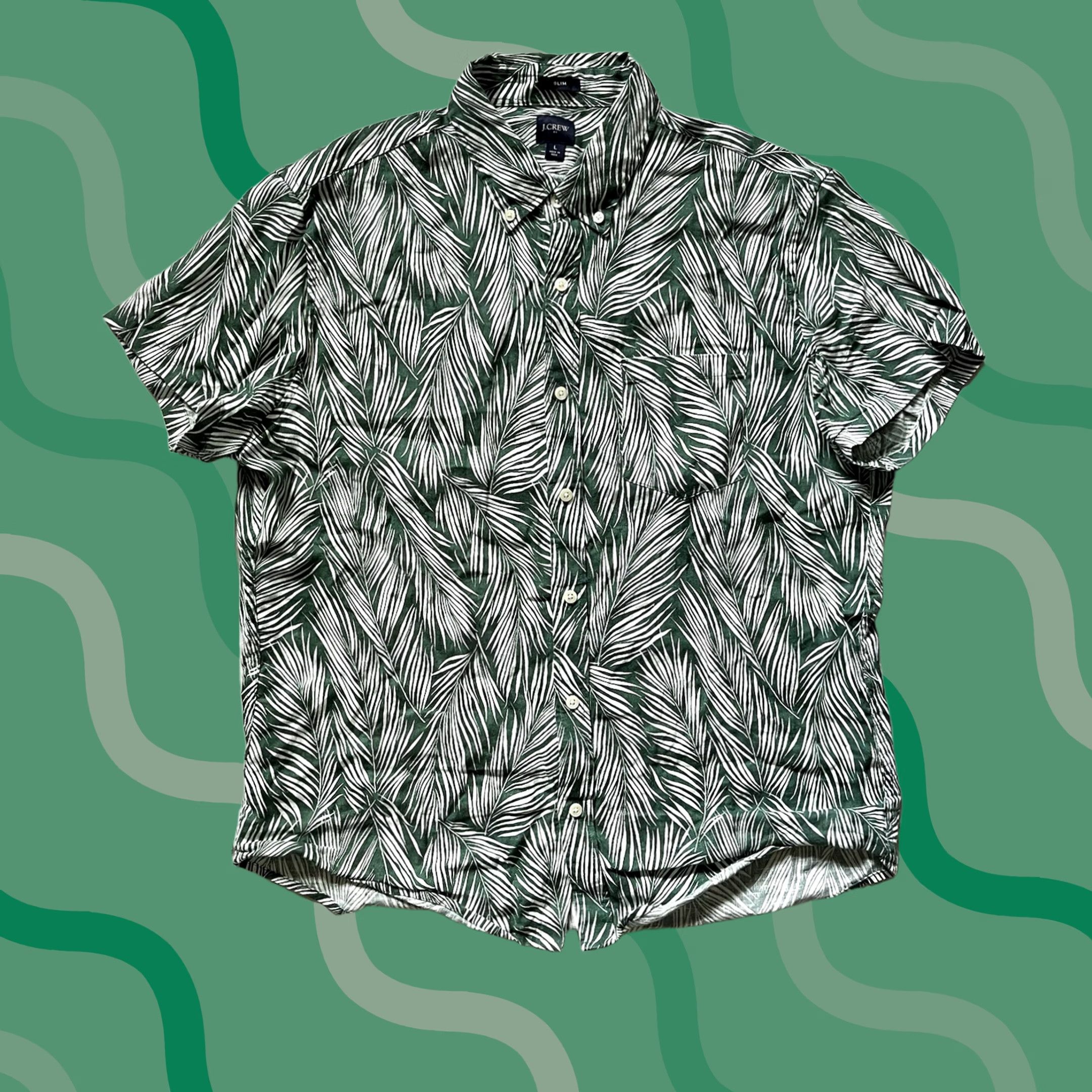J.Crew J.CREW Linen Shirt Green White Mens Button-Up Slim Fit Short Sleeve Casual Pocket Labeled Large Size US L / EU 52-54 / 3 - 1 Thumbnail