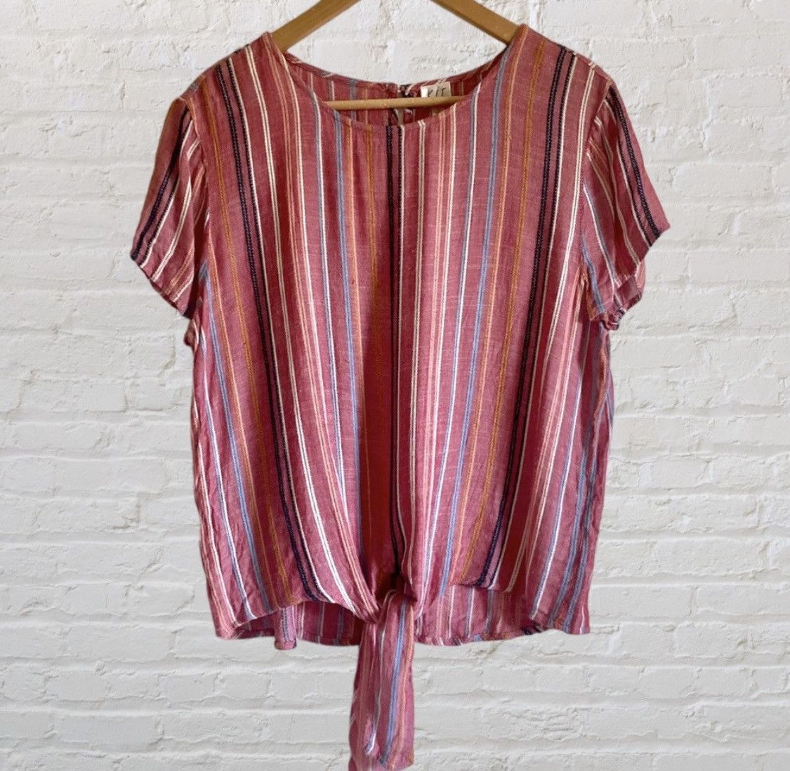 Other THE KIT STRIPED SHORT SLEEVE TIE KNOT TOP BLOUSE Size L / US 10 / IT 46 - 1 Thumbnail