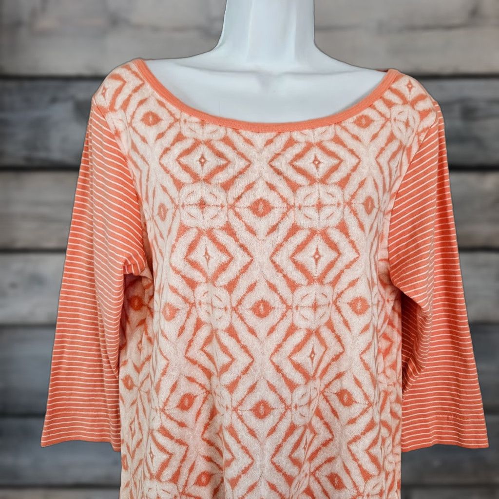 Vintage Fresh Produce Womens Top Shirt XL Coral 3/4 Sleeve Striped Cotton Size XL / US 12-14 / IT 48-50 - 1 Thumbnail