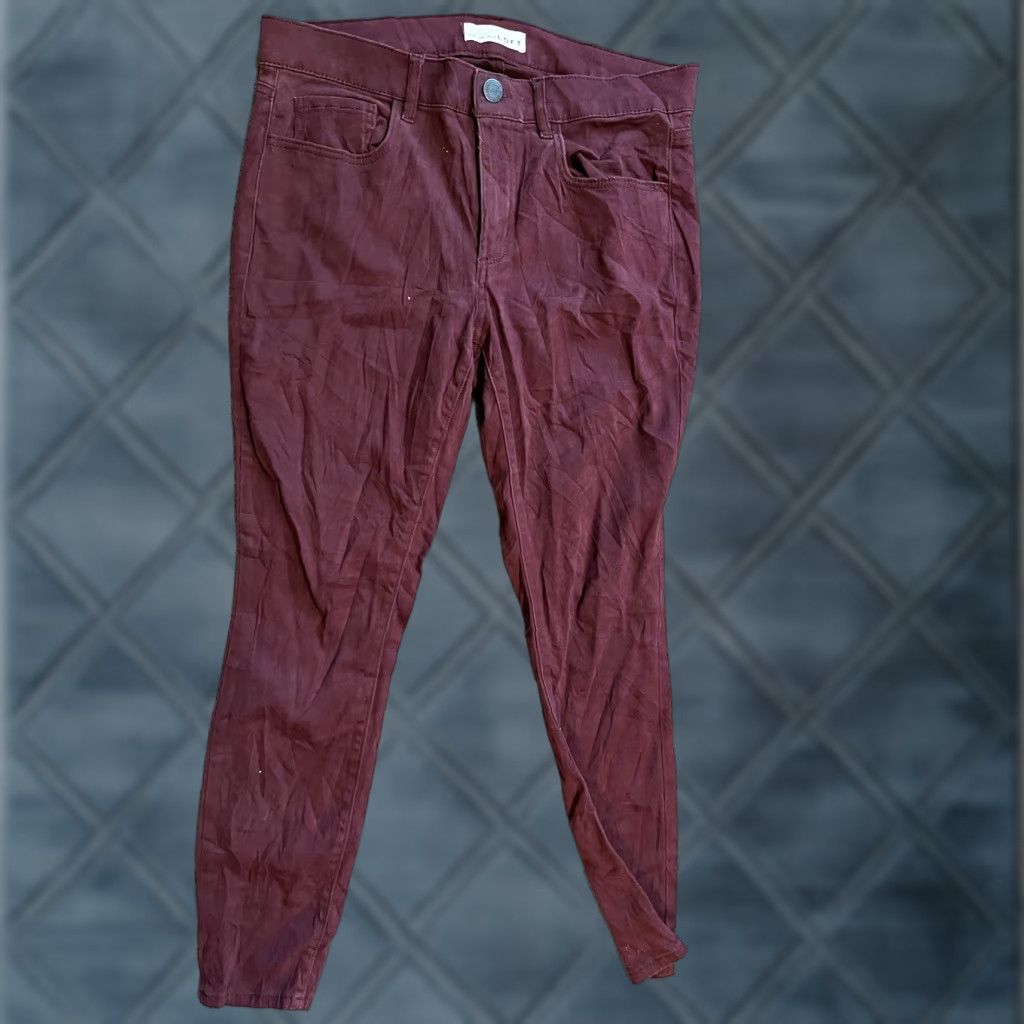 Loft LOFT Jeans Womens 28/6 Flat Front Tapered Jegging Legging Style Maroon Burgundy Red Solid Zip Stretch Jeans Womens 6 Regular Vintage No Size 28" / US 6 / IT 42 - 1 Thumbnail