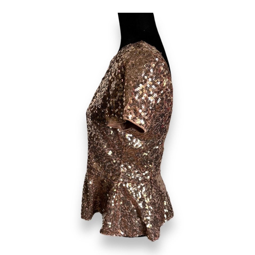 Other Moa Moa Womens Top Sz XL Rose Gold Sequined Sequins Peplum Size XL / US 12-14 / IT 48-50 - 4 Thumbnail