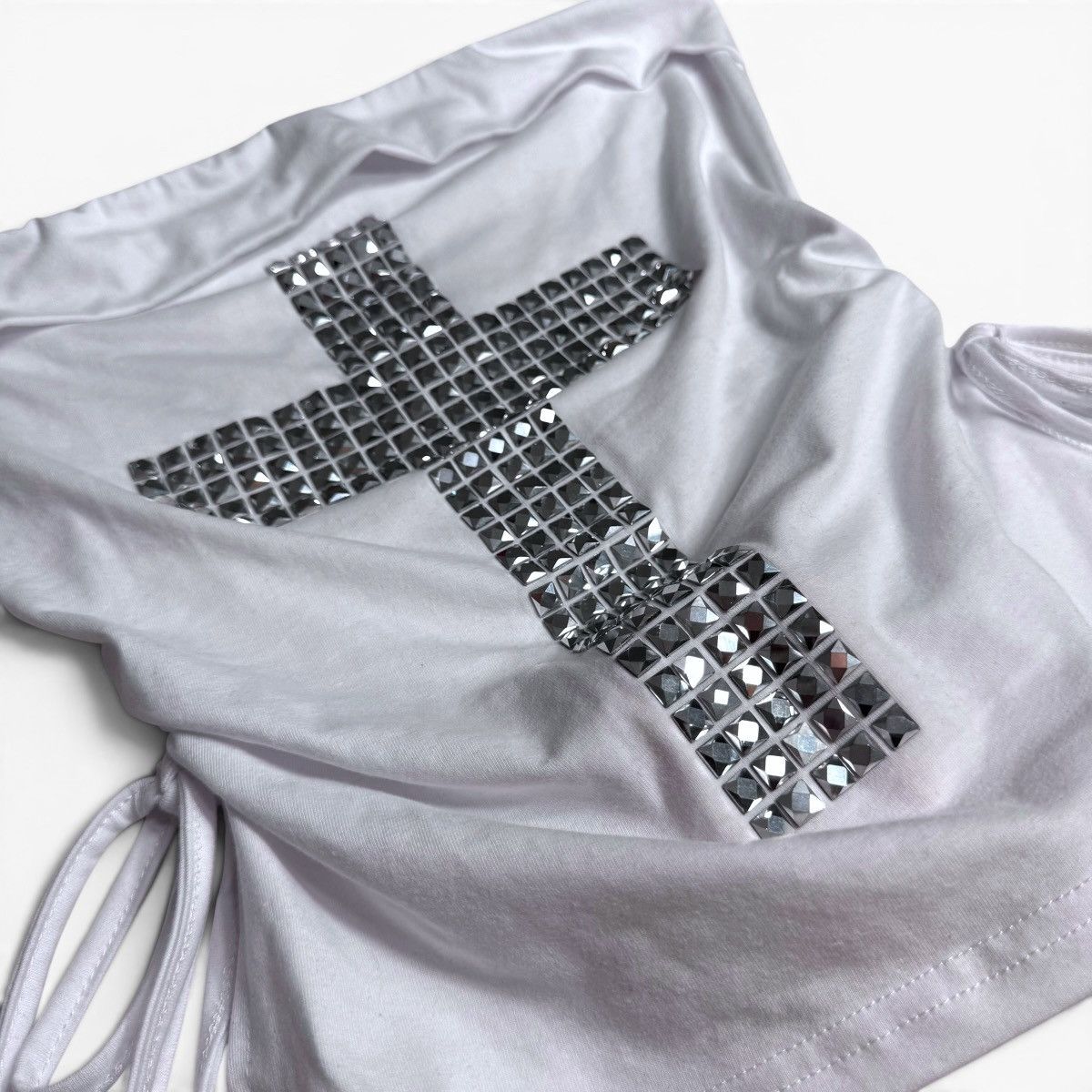 Other Y2K White & Silver Studded Cross Strapless Fold Over Top Size S / US 4 / IT 40 - 9 Thumbnail