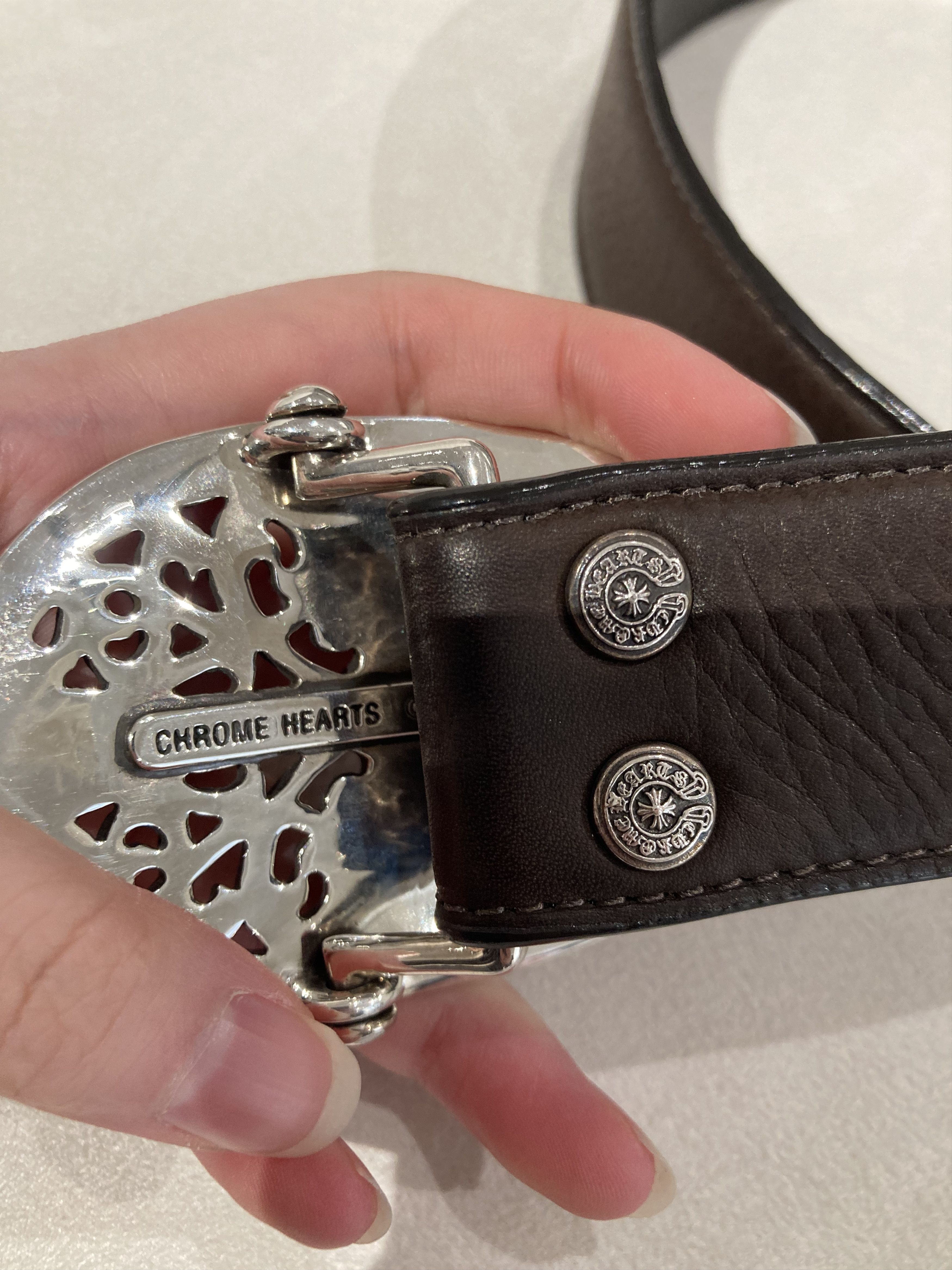 Chrome Hearts Chrome Hearts Silver Oval Keeper Cross Vine Brown Belt Size ONE SIZE - 7 Thumbnail