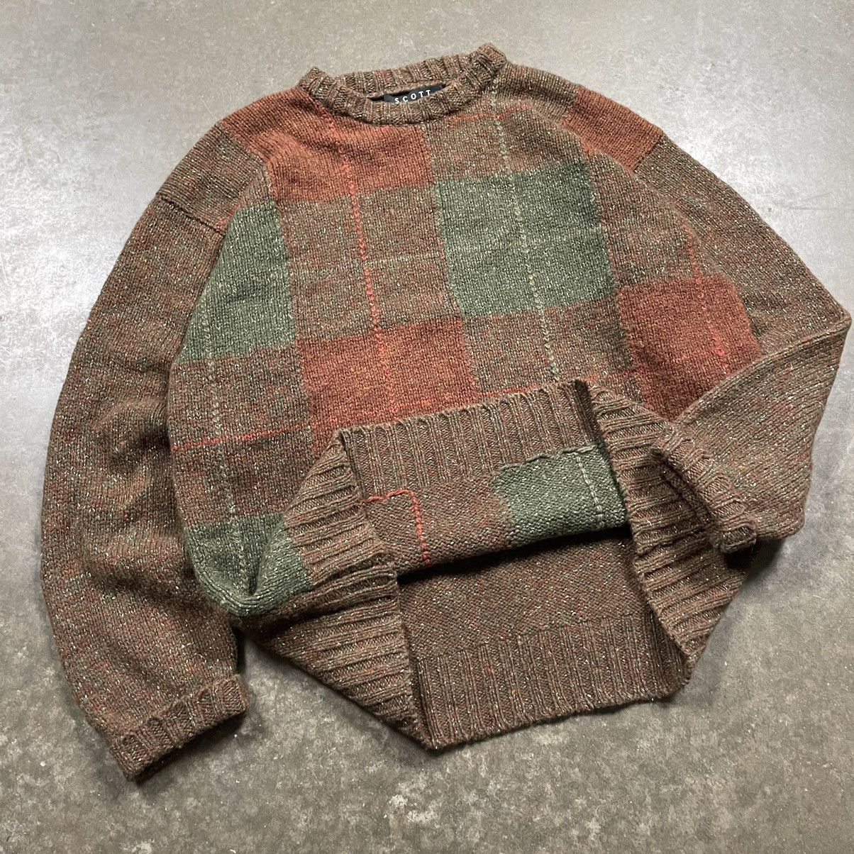 Vintage Vintage Plaid Silk Wool Sweater Grunge Brown Green Plaid Size US L / EU 52-54 / 3 - 3 Thumbnail