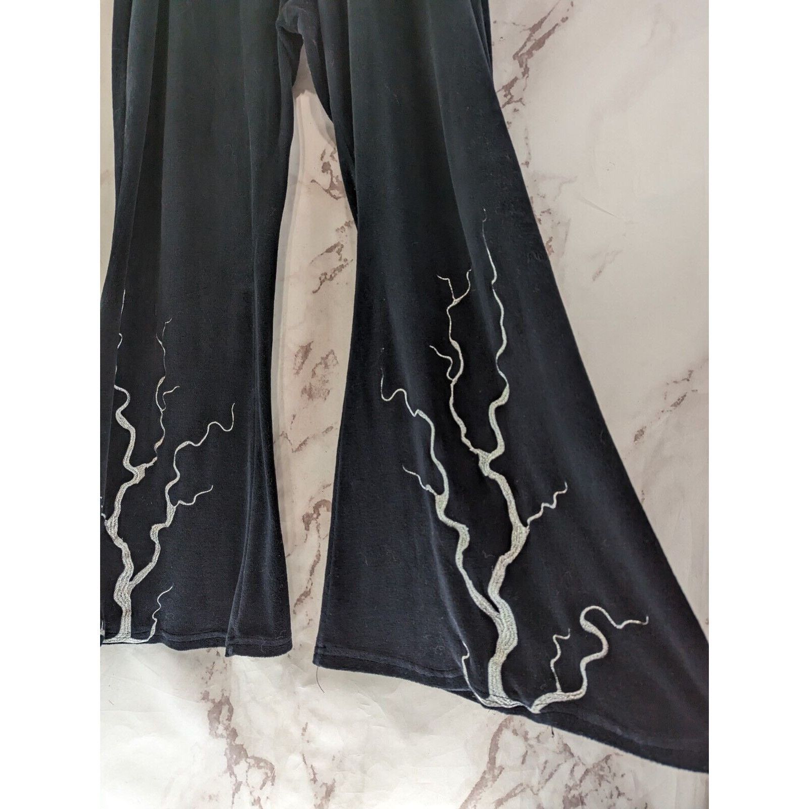 Dolls Kill Dolls Kill X Monsters Pants Women 2X Black Flare Velour Bat Size 42" / US 20 - 12 Thumbnail