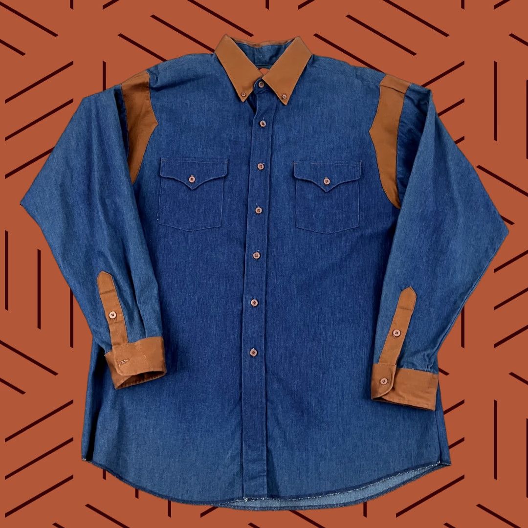 Vintage VINTAGE Panhandle Slim Button-Up Shirt Mens Large 16.5 Blue Solid Western Rodeo USA Size US L / EU 52-54 / 3 - 1 Thumbnail
