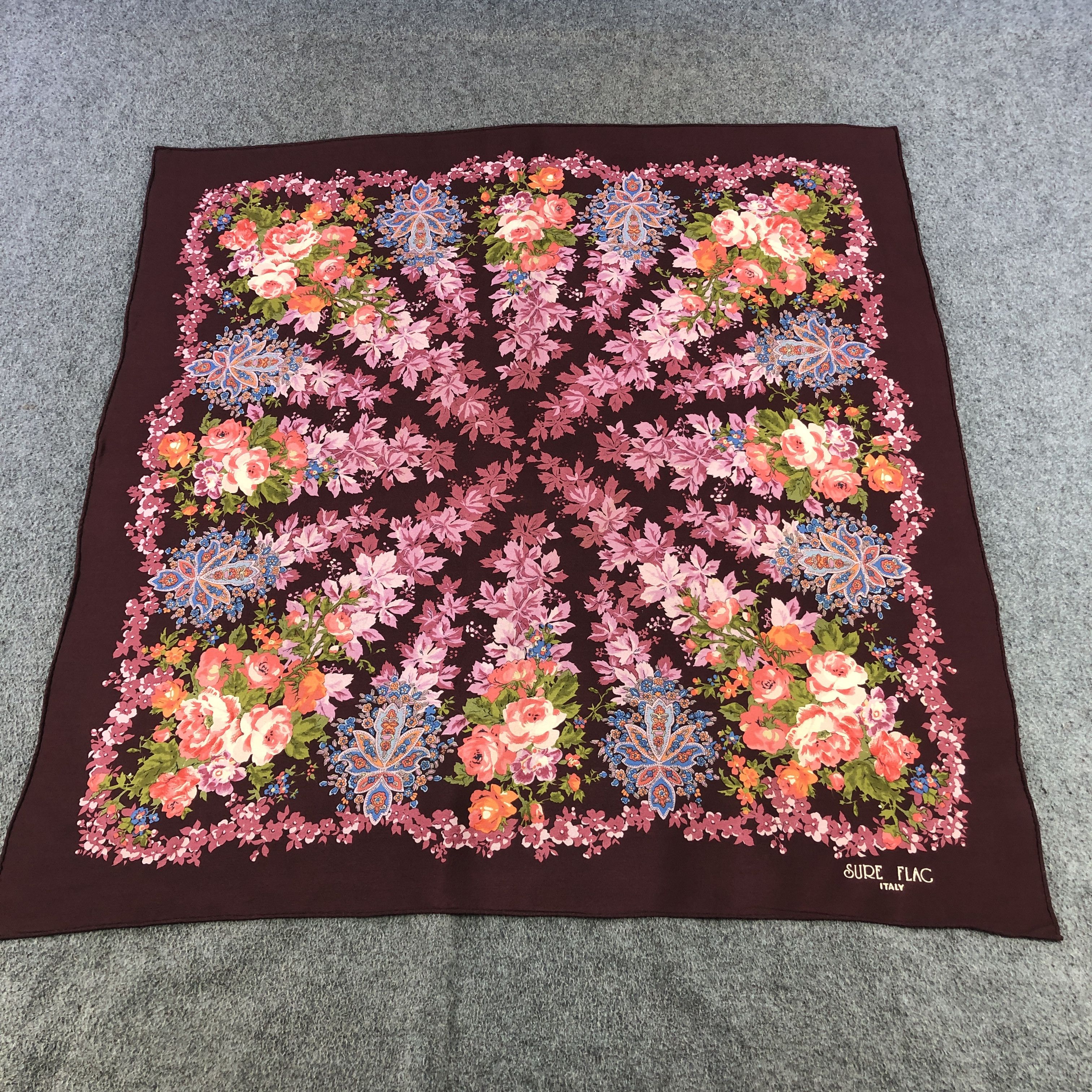 Vintage Sure Flag Floral Hand Rolled Silk Scarf M1219 Size ONE SIZE - 2 Thumbnail