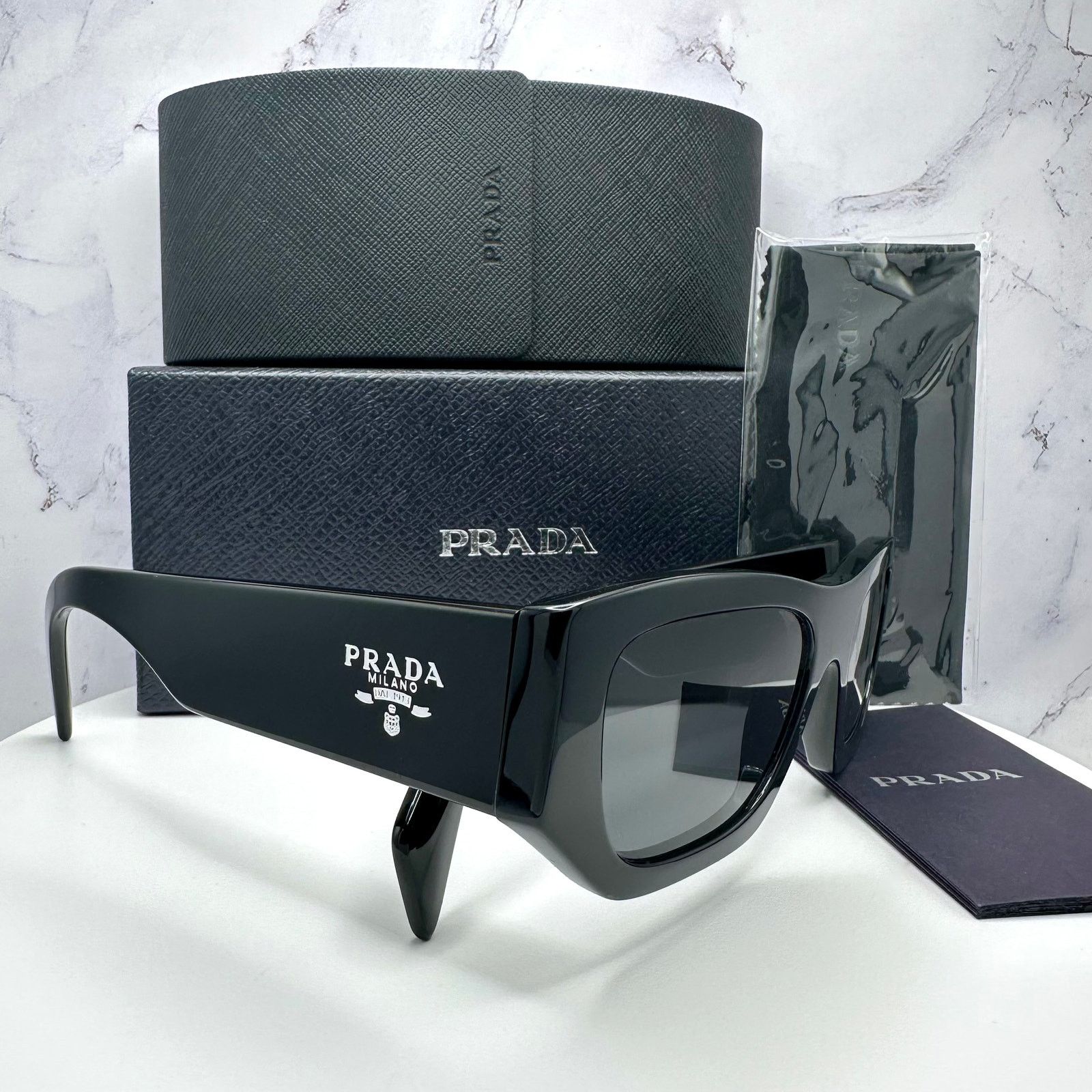 Prada PRADA Sunglasses Black Square PRADA MILANO Silver Logo Size ONE SIZE - 21 Thumbnail