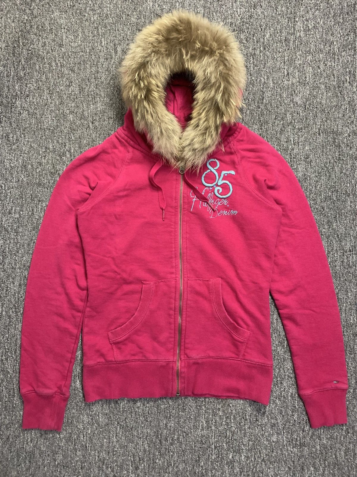 Tommy Hilfiger Hilfiger Pink Y2k Distressed Zip Fur Hoodie Size M / US 6-8 / IT 42-44 - 2 Thumbnail